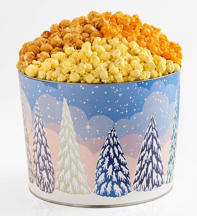 Snowy Merriment 2 Gallon 3 Flavor Popcorn Tin